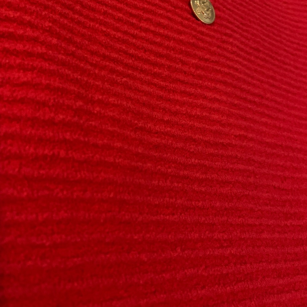 NWT J. Crew Red Faux Wrap Stretch Sweater Gold Buttons Skirt Frayed Hem XL - Picture 4 of 11